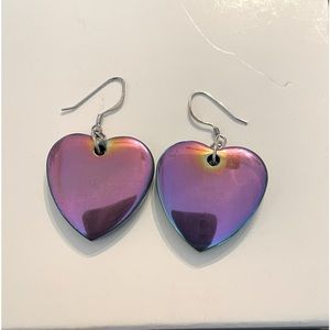 Precious authentic druzy stone heart earrings, sterling silver
